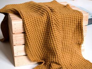 Snový svět Lněný ručník vaflový okrový - 48% len Rozměr: 55 x 125 cm