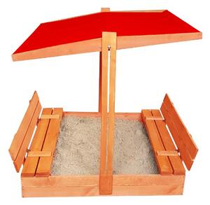 Červené dětské uzavíratelné pískoviště se stříškou 120 x 120 cm