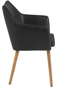 Scandi Černá koženková jídelní židle Marte s područkami