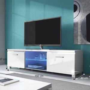 TV stolek/skříňka Linerad (bílá + extra vysoký lesk bílý) (s osvětlením). 808385