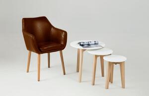 Scandi Čokoládově hnědá koženková jídelní židle Marte s područkami
