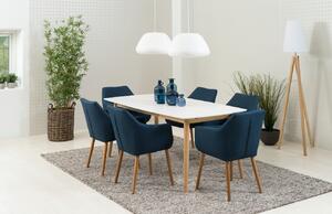 Scandi Tmavě modrá látková jídelní židle Marte s područkami