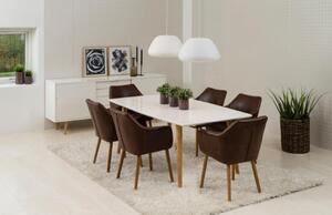 Scandi Čokoládově hnědá koženková jídelní židle Marte s područkami