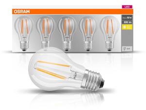5 ks průhledná LED žárovka E27 6,5 W CLASSIC teplá bílá