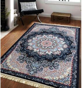 Modrý vzorovaný vintage koberec s třásněmi Šířka: 150 cm | Délka: 230 cm