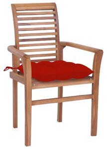 Jídelní židle 2 ks červené podušky masivní teak