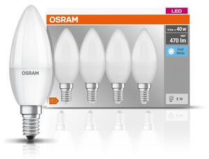 4 ks matná LED žárovka svíčka E14 4,9 W BASE studená bílá