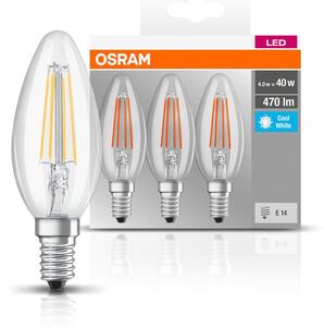3 ks průhledná LED žárovka E14 4 W BASE studená bílá