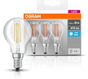 3 ks průhledná LED žárovka E14 4 W BASE studená bílá