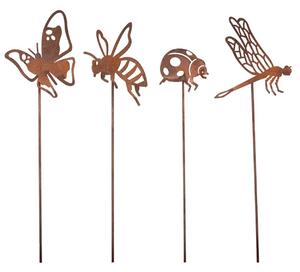 Zapichovací zahradní dekorace Bugs, sada 4ks, 38 cm, kov, hnědá