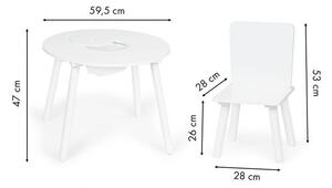 Bílý dětský stolek se židlemi a úložným prostorem