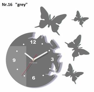 Dekorační nástěnné hodiny létající motýly Sivá