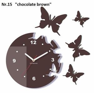 Moderní nástěnné hodiny s motýly Tmavě hnědá