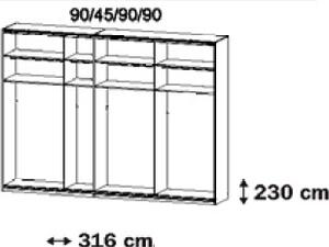 Šatní skříň Syncrono, 316 cm, bílá/zrcadlo