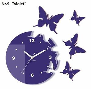 Moderní nástěnné hodiny s motýly Nachová
