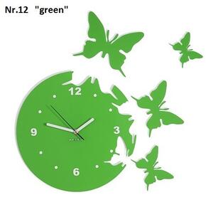 Dekorační nástěnné hodiny létající motýly Tmavě zelená