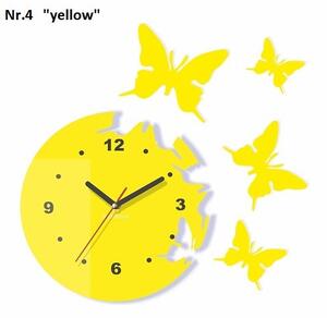 Moderní nástěnné hodiny s motýly Žlutá