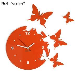 Moderní nástěnné hodiny s motýly Oranžová