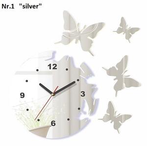 Dekorační nástěnné hodiny létající motýly Zlatá