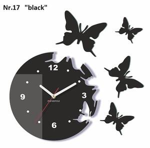 Dekorační nástěnné hodiny létající motýly Černá