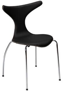 Černá kožená jídelní židle DAN-FORM Dolphin s chromovanou podnoží