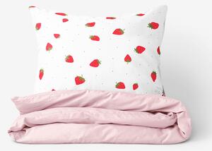Goldea bavlněné ložní povlečení duo - svěží jahody s pudrově růžovou 200 x 200 a 2ks 70 x 90 cm (šev uprostřed)