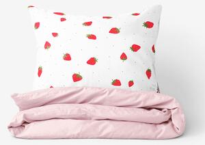 Goldea bavlněné ložní povlečení duo - svěží jahody s pudrově růžovou 140 x 220 a 70 x 90 cm