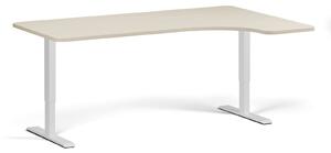 Polohovací stůl se zaoblenými rohy, 180x120 cm, 2 motory, L/P, bílá podnož, bříza