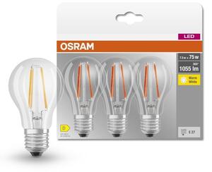 3 ks průhledná LED žárovka E27 7,5 W CLASSIC A, teplá bílá