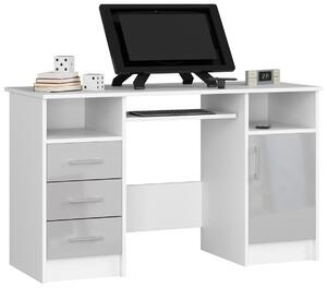 Ak furniture Volně stojící psací stůl Ana 124 cm bílý/světle šedý lesk