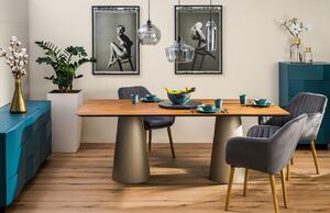 Hnědý dubový jídelní stůl Marco Barotti 180 x 90 cm s matnou stříbrnou podnoží