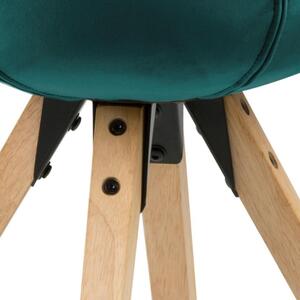 Scandi Lahvově zelená sametová jídelní židle Damian s přírodní podnoží