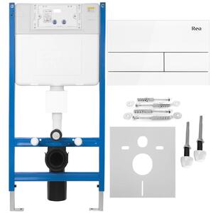 Rea Rea, Podomítkový WC systém K011A-Q + bílé skleněné tlačítko typ T, KPL-E0052