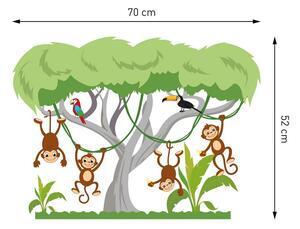 Samolepka na zeď veselé opice na stromě 70 x 52 cm
