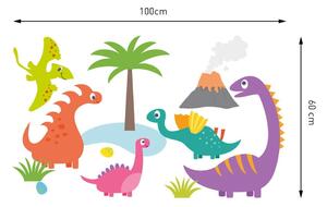 Dětská samolepka s roztomilými barevnými dinosaury 100 x 60 cm