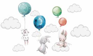 Samolepka na zeď se zajíčky a barevnými balónky 76 x 200 cm