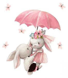 Nálepka na zeď pro holčičku zajíčci s deštníkem