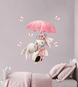 Samolepka na zeď pro holčičku zajíčci s deštníkem