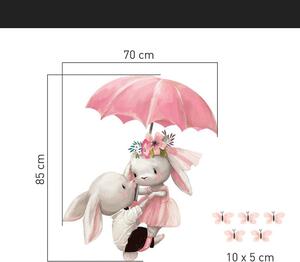 Samolepka na zeď pro holčičku zajíčci s deštníkem