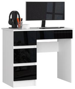 Ak furniture Psací stůl A-7 90 cm bílý/černý lesk levý