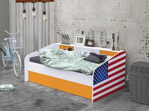 Svět pokojů Postel pro mládež VLADAN - Americká vlajka Barva: Světlá hruška, Rozměr: 180x90 cm