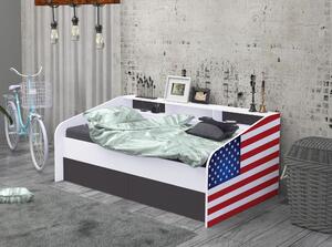 Svět pokojů Postel pro mládež VLADAN - Americká vlajka Barva: Světlá hruška, Rozměr: 180x90 cm