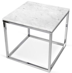 Bílý mramorový odkládací stolek TEMAHOME Prairie 50 x 50 cm s chromovanou podnoží