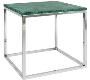 Zelený mramorový odkládací stolek TEMAHOME Prairie 50 x 50 cm s chromovanou podnoží