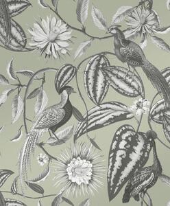 Zelená vliesová tapeta s květinami a ptáky, 120651, Retreat, Graham&Brown Premium