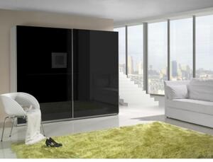 Šatní skříň LUX Barva: bílá/černá lesk, zrcadla: bez zrcadel (dveře v barvě)