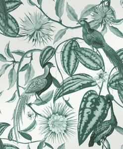 Šedo-zelená vliesová tapeta s květinami a ptáky, 120650, Retreat, Graham&Brown Premium