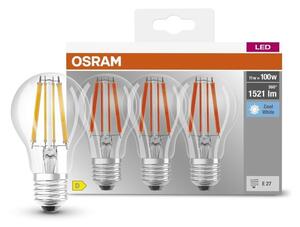 3 ks průhledná LED žárovka E27 11 W CLASSIC A, studená bílá