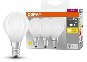 3 ks matná mini LED žárovka E14 5,5 W CLASSIC P, teplá bílá