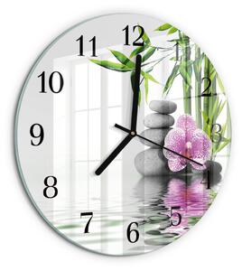 Skleněné nástěnné hodiny Orchidejové kameny zsoc-fi30-00058349